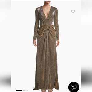 NWT IEENA FOR MAC DUGGAL Size 2 Twist Front Long Sleeve Metallic Gown